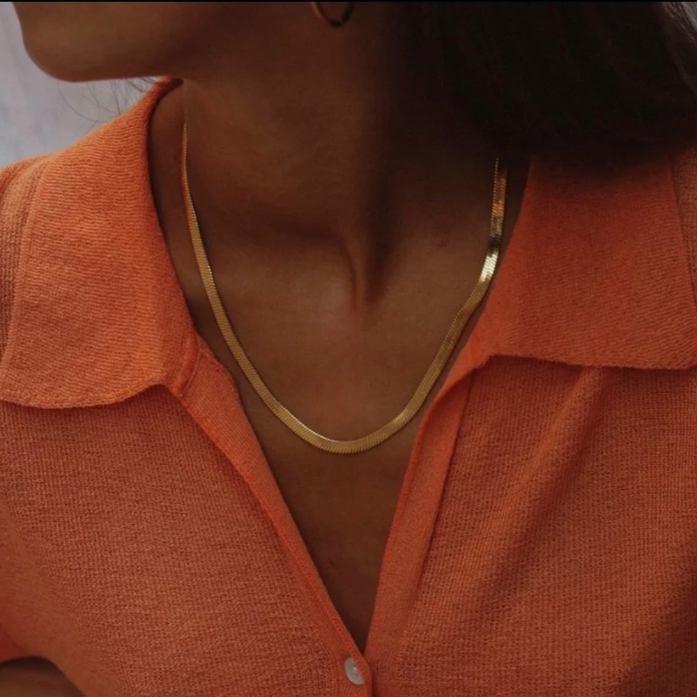 18K Gold Herringbone Flat Chain Necklace 5mm